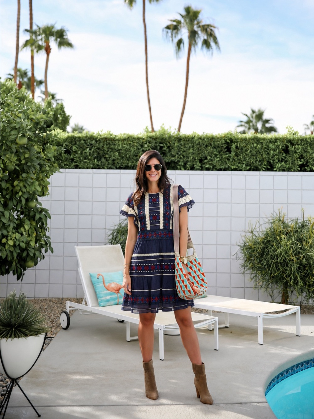 Sea New York Embroidered Navy Floral Midi Dress